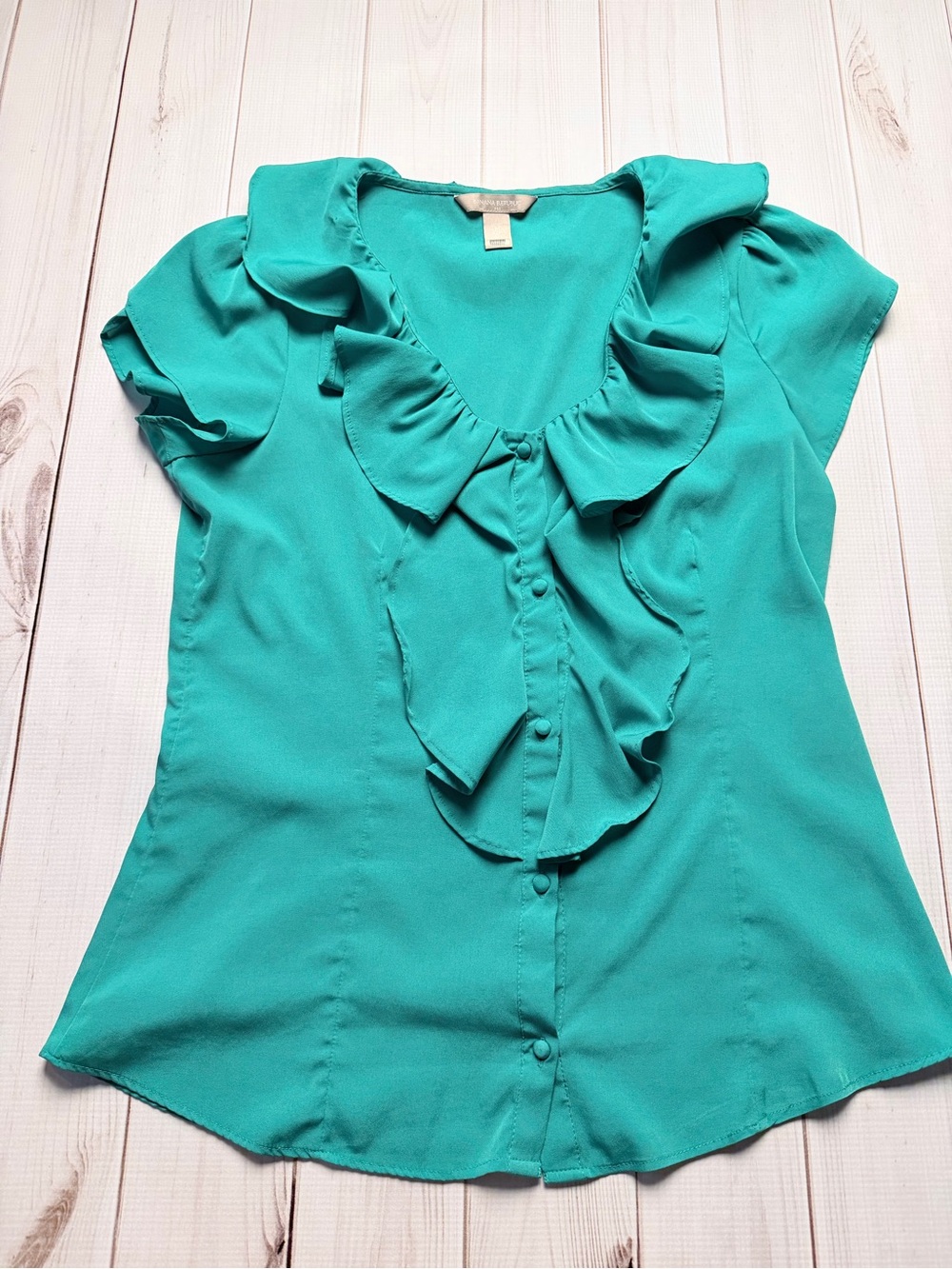 Banana Republic Teal Ruffle-Front Blouse - Picture 2 of 5